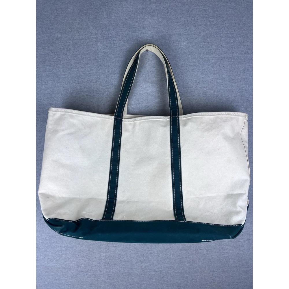 L.L. Bean Vintage Boat and Tote XL Zip Top Canvas Bag Green White Large Carryall